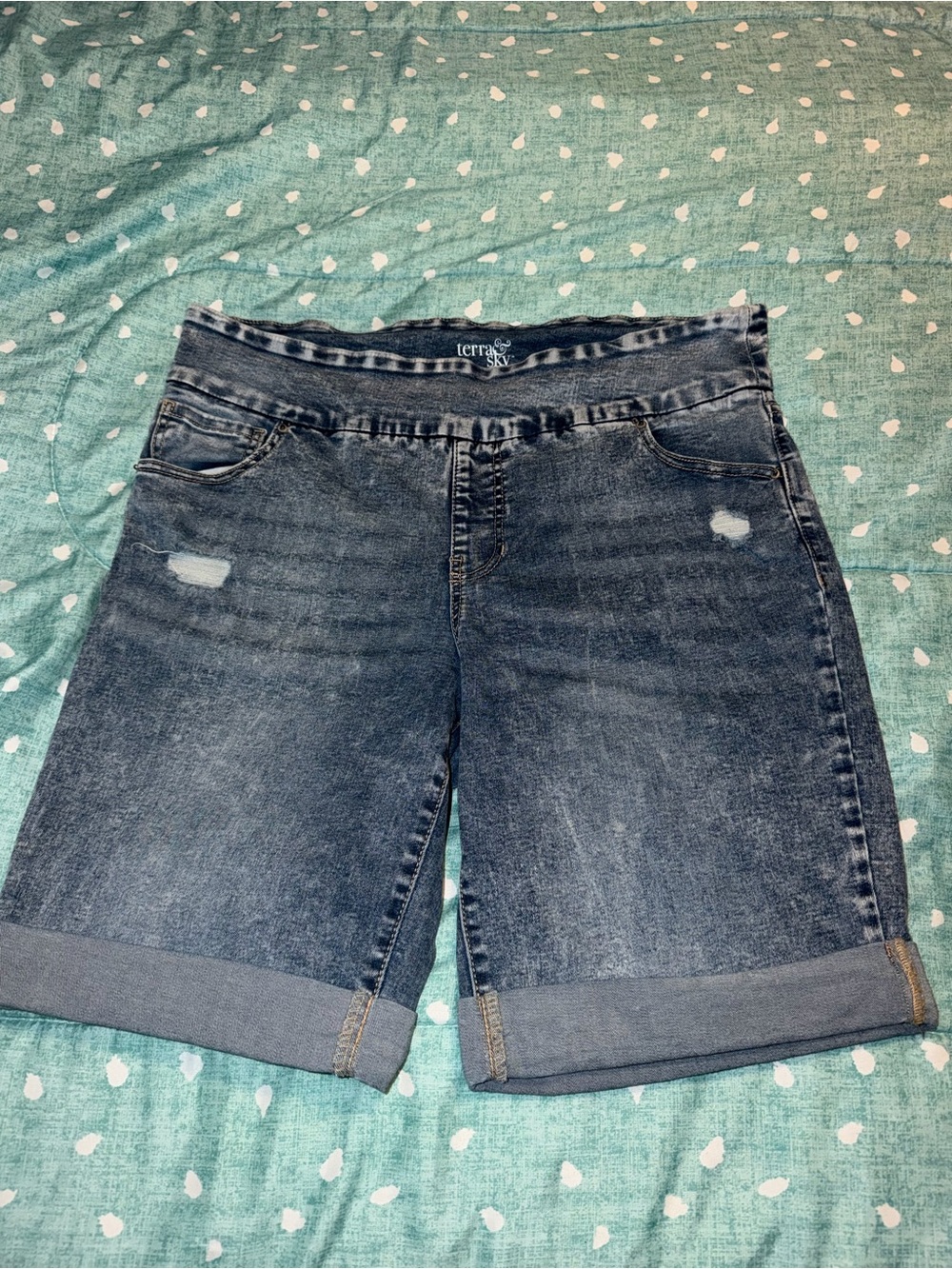 Pull on Terra & Sky Dark Blue Rolled-Hem Denim Shorts. MUST BE BUNDLED